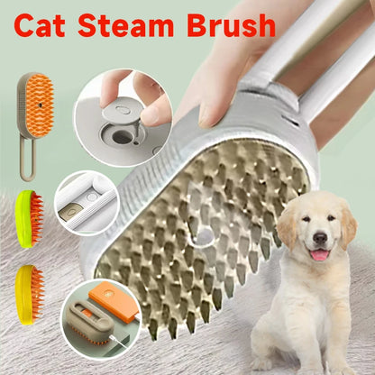 Pet Steam Brush 3 in 1 Pet Spa Brush for Massage, Grooming Comb & Hair Removal