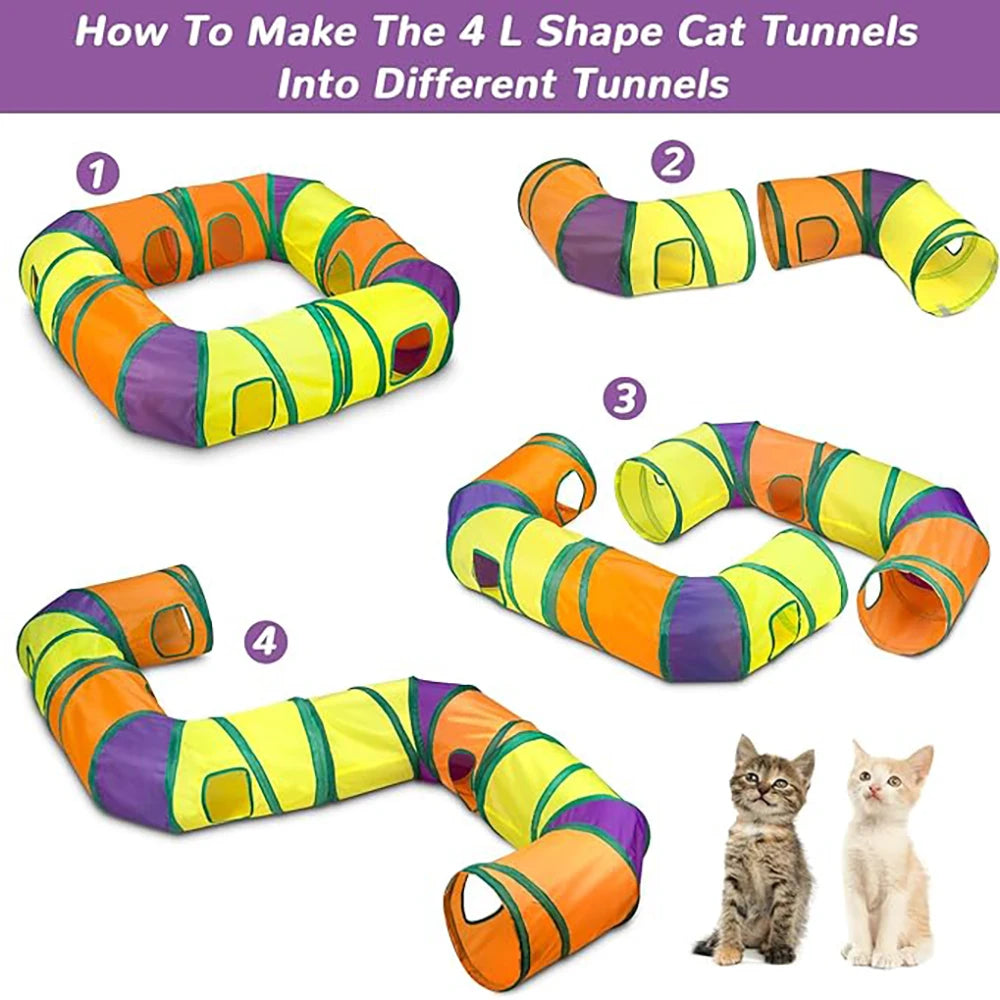 Interactive Cat Toy Set for Indoor Cats with Collapsible L Shape Cat Play Tunnel