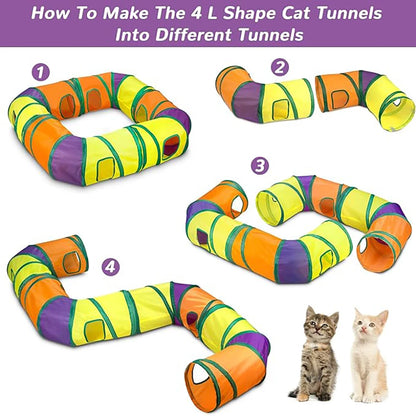 Interactive Cat Toy Set for Indoor Cats with Collapsible L Shape Cat Play Tunnel