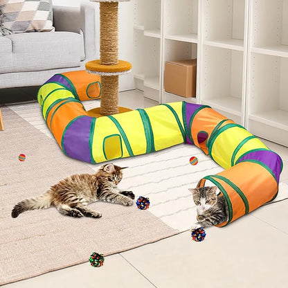 Interactive Cat Toy Set for Indoor Cats with Collapsible L Shape Cat Play Tunnel