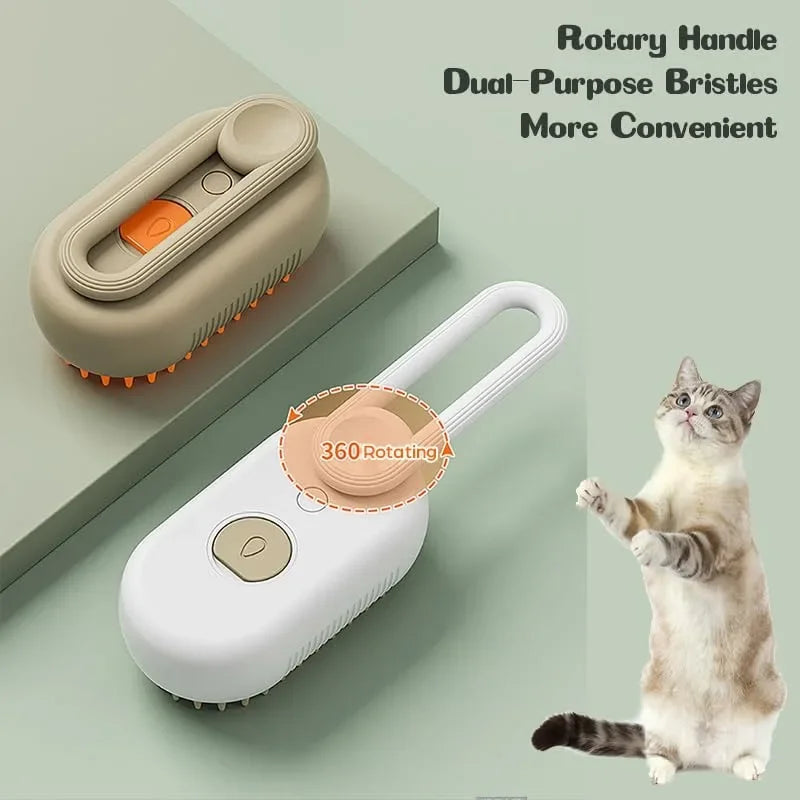 Pet Steam Brush 3 in 1 Pet Spa Brush for Massage, Grooming Comb & Hair Removal