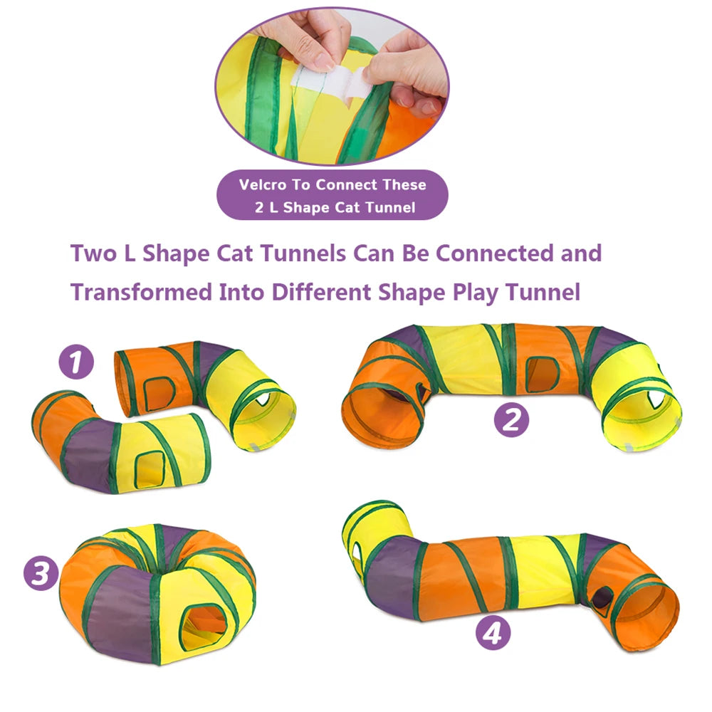 Interactive Cat Toy Set for Indoor Cats with Collapsible L Shape Cat Play Tunnel