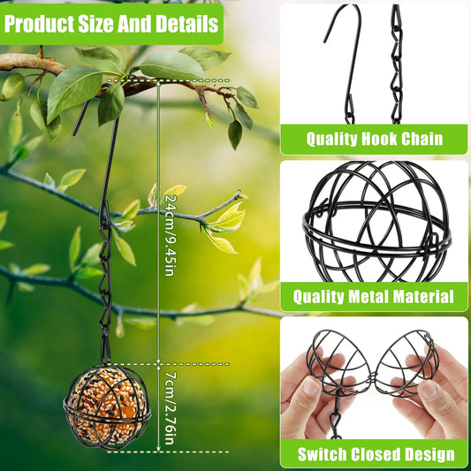 4Pcs Metal Suet Ball Bird Feeder Set with Hanging