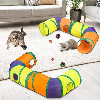 Interactive Cat Toy Set for Indoor Cats with Collapsible L Shape Cat Play Tunnel